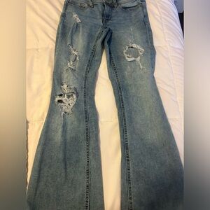 Aeropostale Blue Flare Wide Leg Jeans with Distressed Details